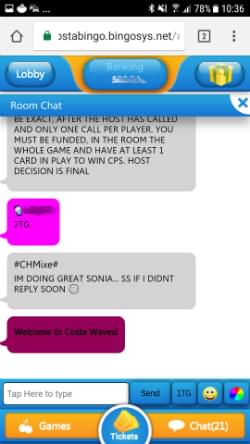 Costa Bingo Mobile Chat