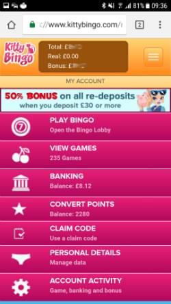 Kitty Bingo Mobile Lobby