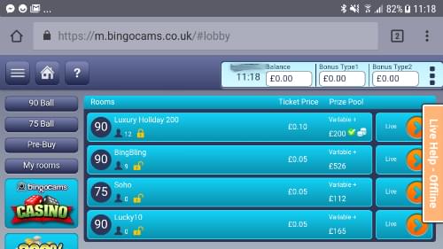 Bingocams Mobile Bingo Lobby