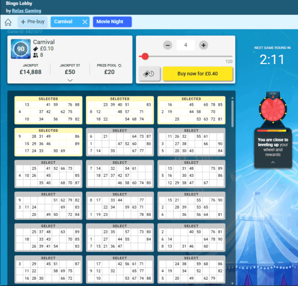 Relax Gaming Bingo Ticket Purchase