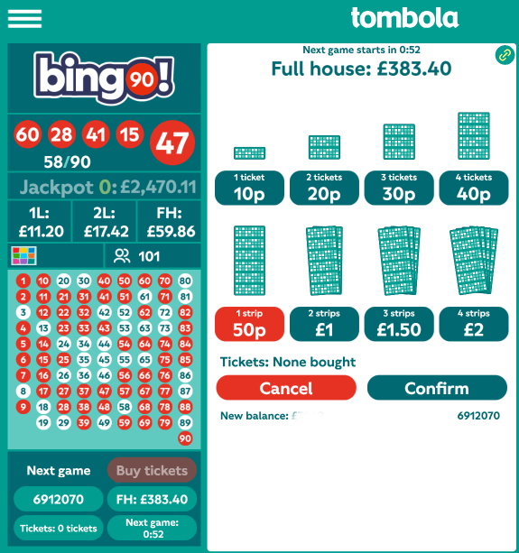 Tombola Bingo Tickets Purchase
