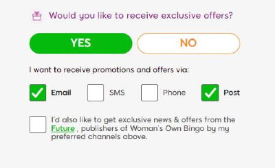 Opt in at Woman's Own Bingo