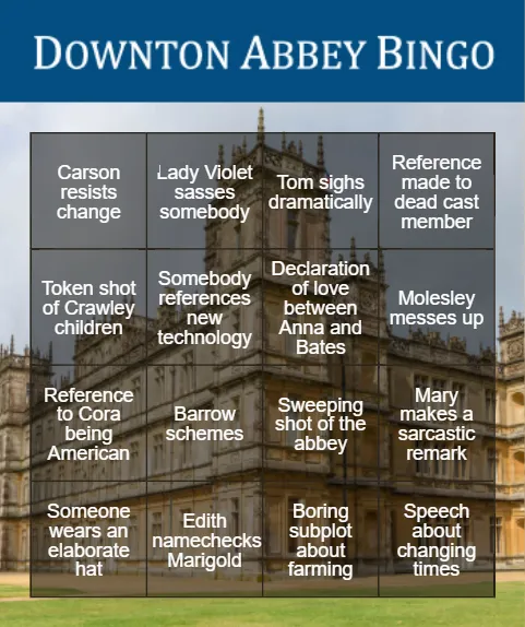 Downton Abbey Bingo Cards