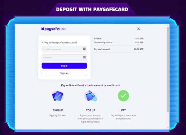 Paysafe deposit screen