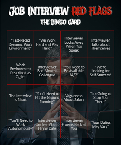 Job Interview Red Flag Bingo Card