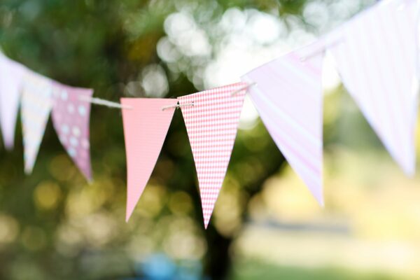 Close-up of pink bunting.