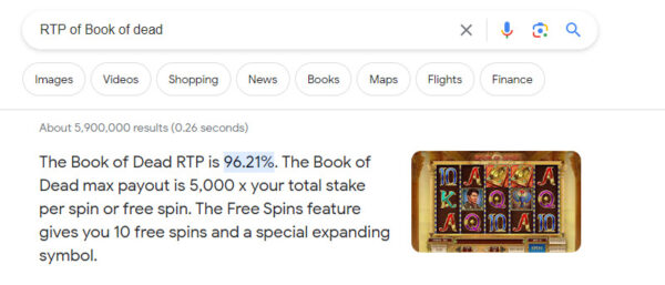 Book Of Dead RTP according to Google