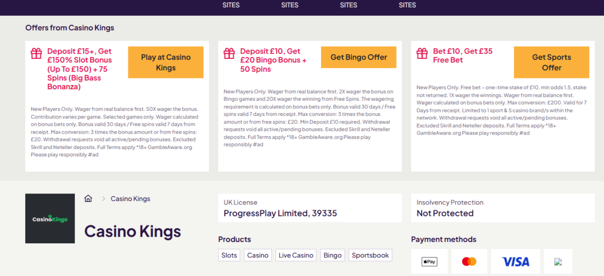 Offers from Casino Kings