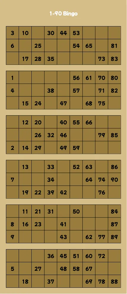 1-90 Bingo Cards