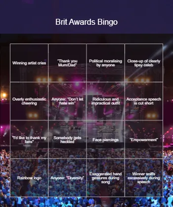 Brit Awards Bingo
