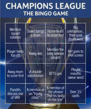 Champions League Bingo Cards