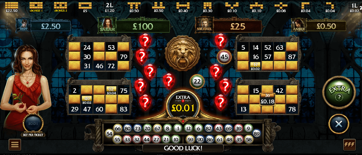 Immortal Romance Video Bingo screenshot showing extra ball purchase