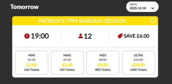 Buying tickets for session bingo at Bingo Britain