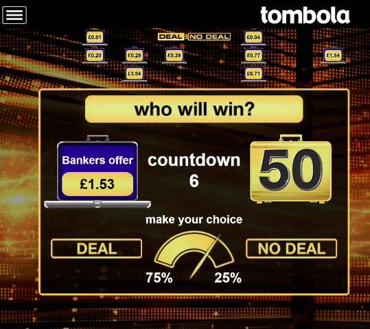 Deal Or No Deal Bingo at tombola