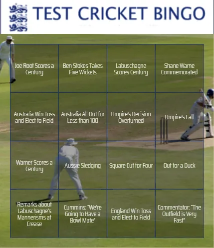 Test Cricket Bingo Cards – The Ashes