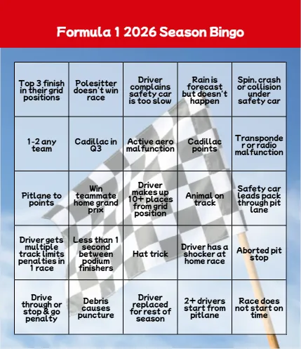 Formula One Season Bingo