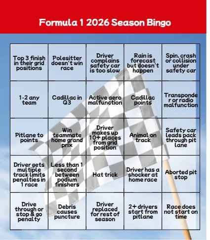 Formula One Season Bingo