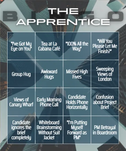 The Apprentice Bingo Cards