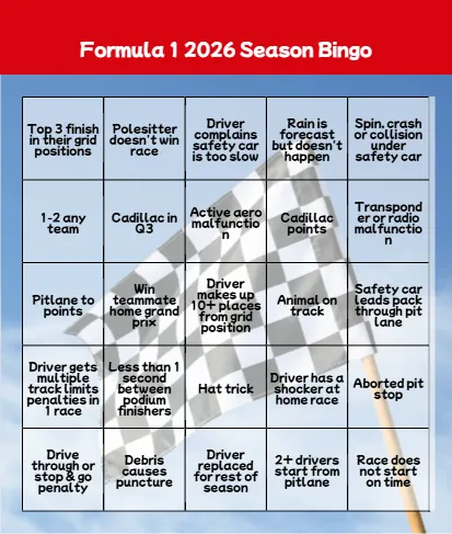 Formula One Season Bingo