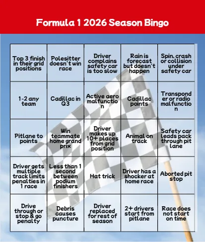 Formula One Season Bingo