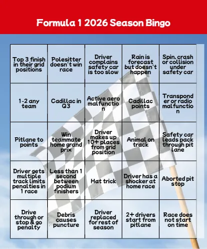 Formula One Season Bingo